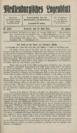 Nr. 21/22. Rostock, den 29. Mai 1921.