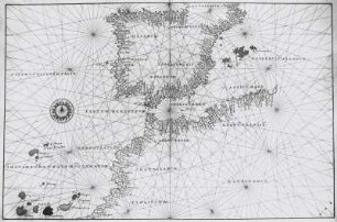 Iberische Halbinsel mit Balearen, Nordwestküste von Afrika und Kanaren. Doppelseite (Blatt 8v und 9r)