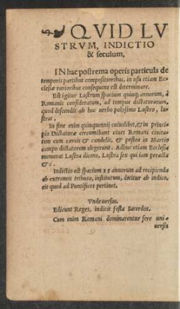 Quid Lustrum, Indictio & seculum.