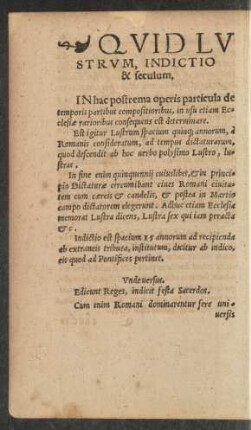Quid Lustrum, Indictio & seculum.