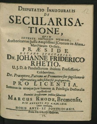 Disputatio Inauguralis De Secularisatione