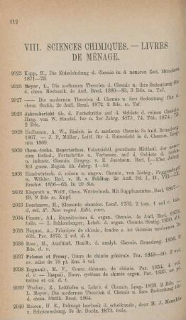 VIII. Sciences chimiques. - Livres de ménage