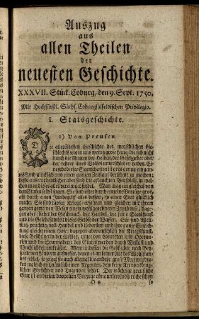 XXXVII. Stück. Coburg, den 9. Sept. 1750.