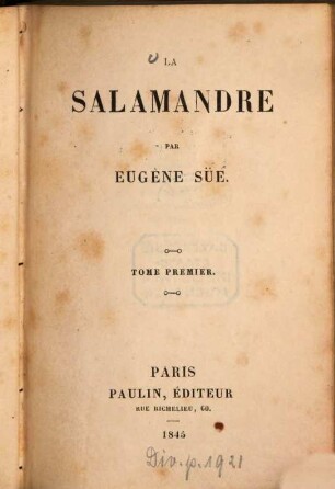 La Salamandre : Par Eugène Süe. 1