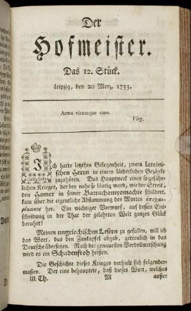 Das 12. Stück. Leipzig, den 20 Merz, 1753.