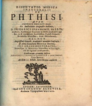 Disp. med. inaug. de phthisi