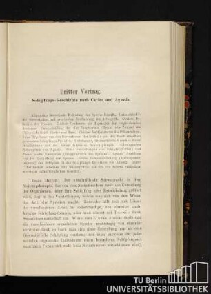 Dritter Vortrag. Schöpfungs-Geschichte nach Cuvier und Agassiz.