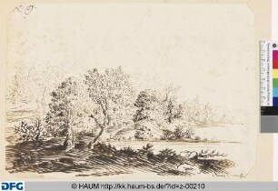 Landschaft mit Bäumen an einem See