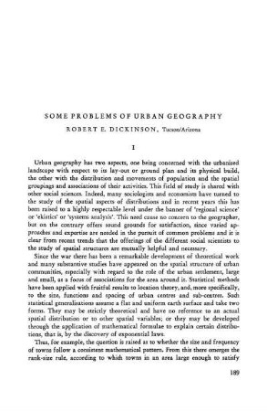 Some problems of urban geography