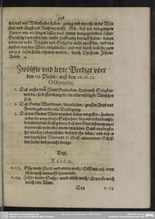 Zwölffte und letzte Predigt uber den 119. Psalm, auß den 20. 21. 22. Octonariis