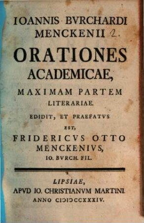 Orationes academicae, maximam partem literariae