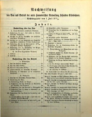Nachweisung über den Bau und Betrieb der unter hannoverscher Verwaltung stehenden Eisenbahnen. 1853/54 (1855)