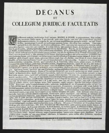 Decanus Et Collegium Juridicae Facultatis L. B. S.