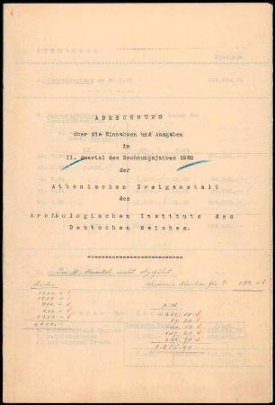 Abrechnung, II. Quartal 1928