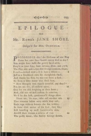Epilogue To Mr. Rowe's Jane Shore