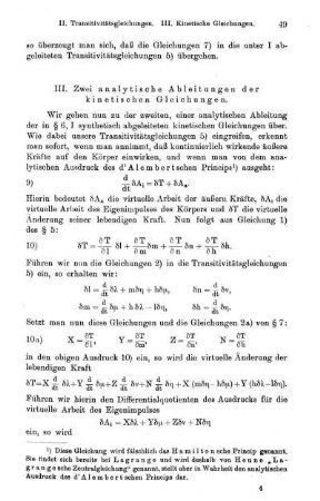 III. Zwei analytische Ableitungen der kinetischen Gleichungen