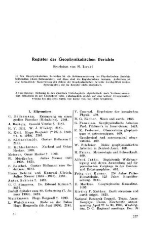 Register der Geophysikalischen Berichte