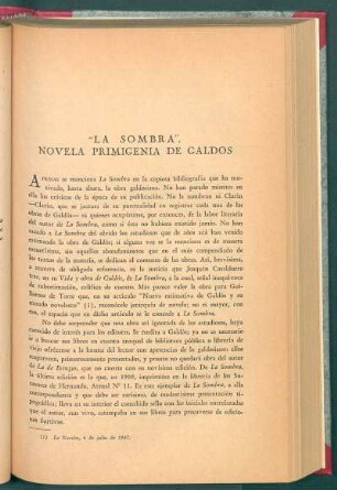 "La Sombra", novela primigenia de Galdós