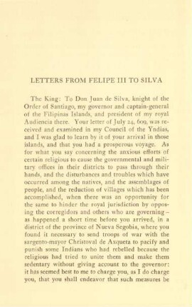 Letters from Felipe III to Silva