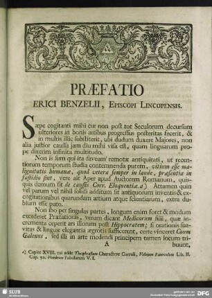 Praefatio Erici Benzelii, Episcopi Lincopensis