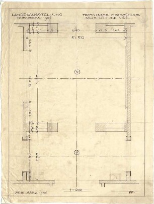 Pfann, Paul; Nürnberg; Landesausstellung 1906, Kunstausstellungsgebäude - Technische Hochschule Räume Nr. 1 u. 2 (Teilgrundriss)