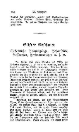 Eilfter Abschnitt. Oeffentliche Spaziergänge, Schauspiele, Ressourcen, Freimaurerlogen u. s. w.