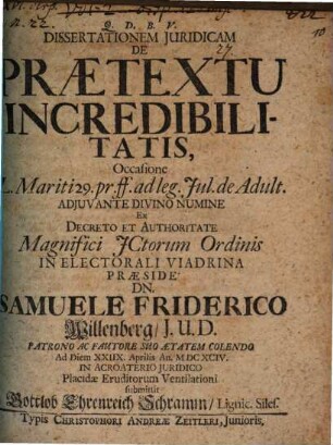 Dissertatio iuridica de praetextu incredibilitatis