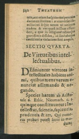 Sectio Quarta. De Virtutibus intellectualibus.