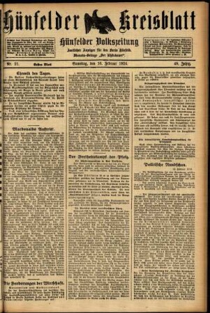 Erste Ausgabe vom Samstag, den 16. Februar 1924.