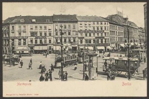 Ansichtskarte Straßenkreuzung mit Litfaßsäule und Pferdekutschen, Moritzplatz