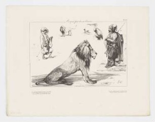 Skizzenblatt mit zwei orientalisch gekleideten Männern, Gazelle, Pelikan, kleinem und großem Löwen, Blatt 57 der Folge "Croquis par divers artistes"der Folge "Croquis par divers artistes"