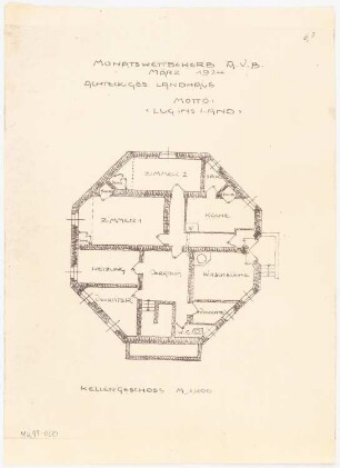 Achteckiges Landhaus Monatskonkurrenz März 1924: Grundriss Keller 1:100