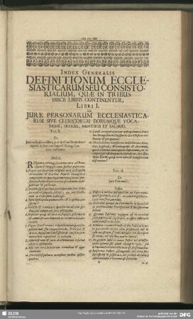 Index Generalis Definitionum Ecclesiasticarum Seu Consistorialum, Quae In Tribus Hisce Libris Continentur