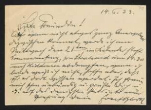 Brief von Josef Block an Margarete Hauptmann