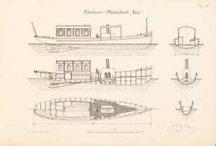 Petroleum-Motorboot »Lore«: Ansicht, Schnitte 1:100