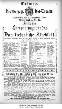 Der böse Geist Lumpacivagabundus oder Das liederliche Kleeblatt