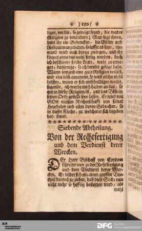 Siebende Abtheilung. Von der Rechtfertigung und dem Verdienst derer Wercken