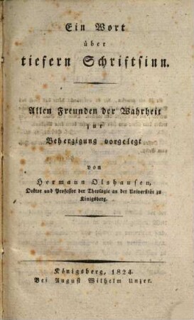 Ein Wort über tiefern Schriftsinn