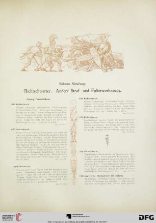 Siebente Abteilung: Richtschwerter. Andere Straf- und Folterwerkzeuge (Nr. 1151-1185)