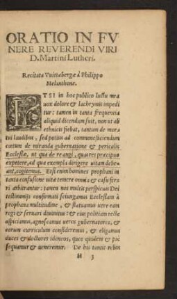 Oratio In Funere Reverendi Viri D. Martini Lutheri.