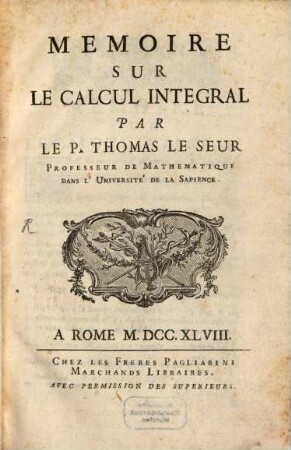 Mémoire sur le calcul integral
