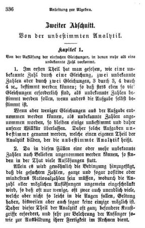 Zweiter Abschnitt. Von der unbestimmten Analytik.
