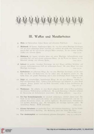 III. Waffen und Metallarbeiten (Nr. 95 - 126)