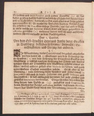 Das 2. Capittel. Von dem Erb-Truchses Tittel und Aembte derer Graffen zu Waldburg, desselben Ursprung, Anwachs, Gerechtigkeiten, und Vorzug vor anderen.