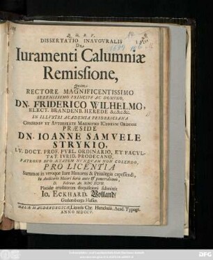 Dissertatio Inavgvralis De Iuramenti Calumniæ Remissione