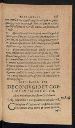Disputatio XIX. De Coniugio Et Coelibatu Sacerdotum.