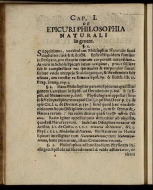 Cap. I. De Epicuri Philosophia Naturali in genere.
