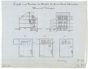 Technische Zeichnung : Projekt zum Umbau der Mühle des Herrn Leonh. Schönleben, Uttenreuth bei Erlangen