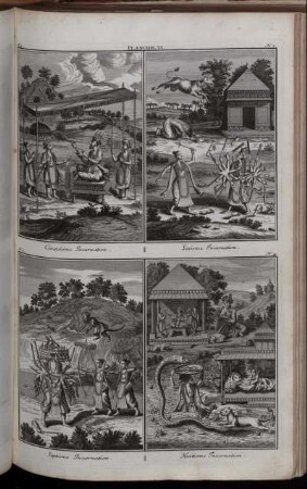 Planche VI. : N. 1. Cinquieme Incarnation ; N. 2. Sixieme Incarnation ; N. 3. Septieme Incarnation ; N. 4. Huitieme Incarnation