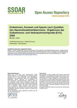 Einkommen, Konsum und Sparen nach Quintilen des Haushaltsnettoeinkommens - Ergebnisse der Einkommens- und Verbrauchsstichprobe (EVS) 2008